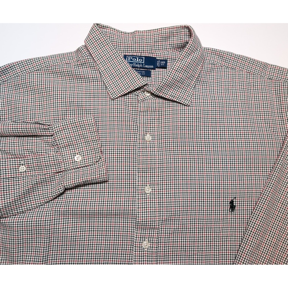 POLO RALPH LAUREN Button Down Shirt Mens 3XB Red Green Stanton Classic Fit
